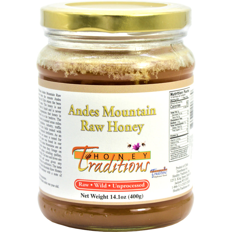 Andes Mountain Raw Honey 14 oz. Glass Jar Healthy Traditions