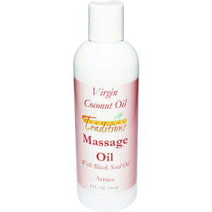 Virgin Coconut Oil Massage Oil with Black Seed Oil - Arnica - 8 oz.