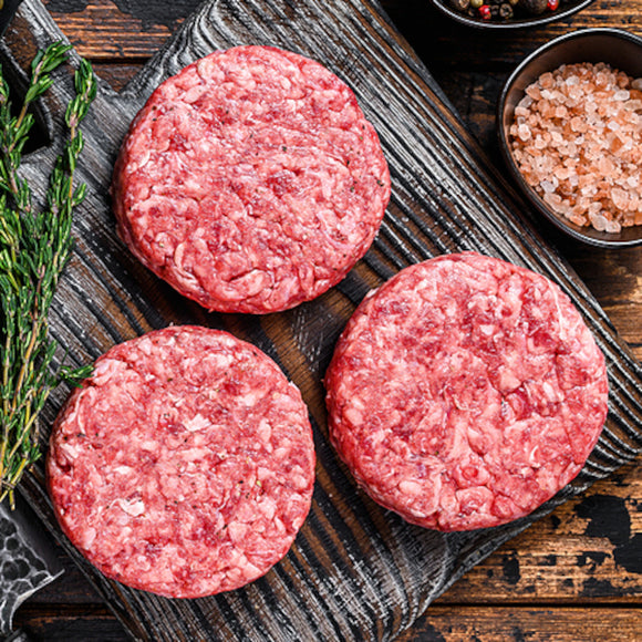 Grass-fed Ground Beef Patties, approx. 1 lb. package – (3 patties per package) - (Minimum of 6 packages)