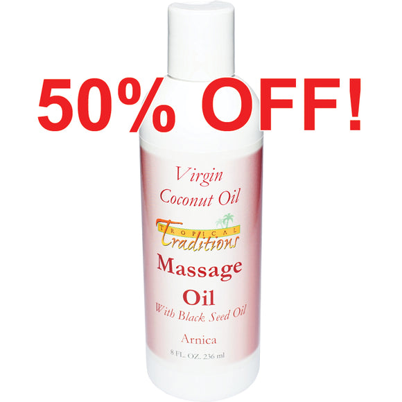 Virgin Coconut Oil Massage Oil with Black Seed Oil - Arnica - 8 oz.