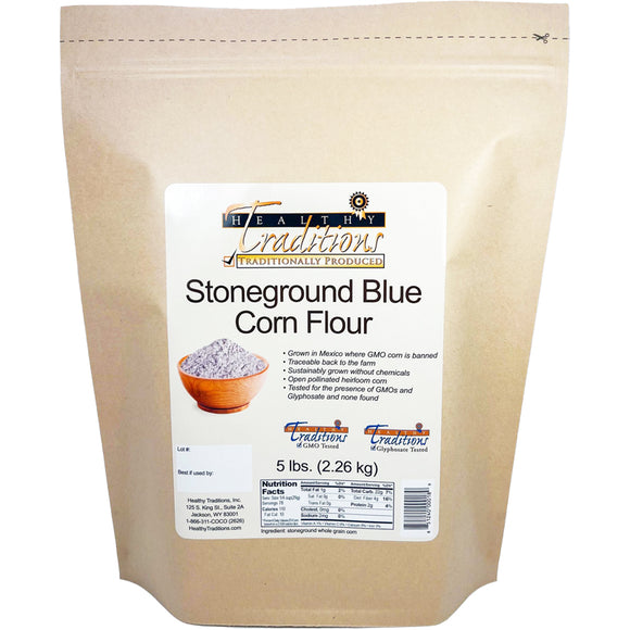 GMO-tested Stoneground Blue Corn Flour – 5lb. Bag