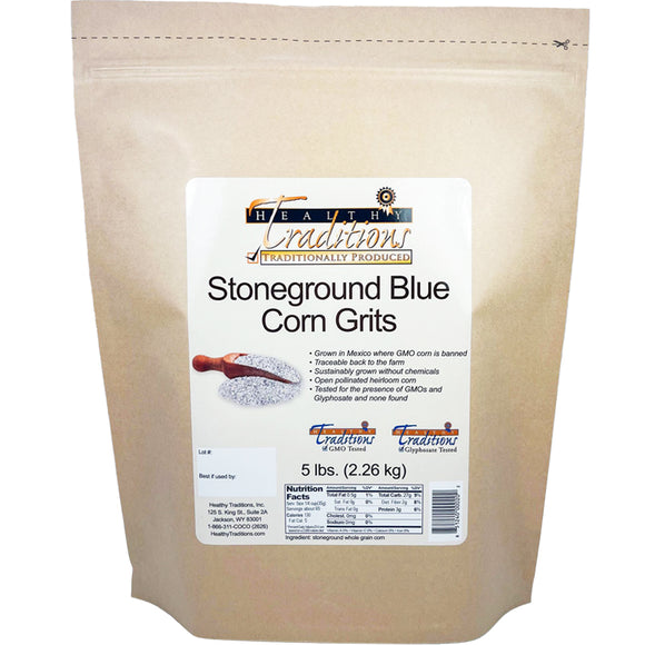 GMO-tested Stoneground Blue Corn Grits – 5lb. Bag