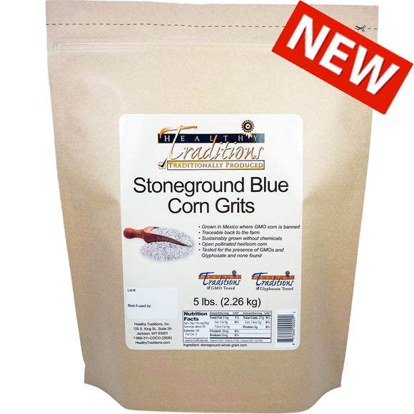 GMO-tested Stoneground Blue Corn Grits – 5lb. Bag