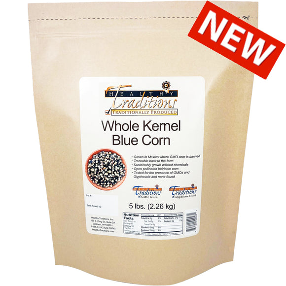 GMO-tested Whole Kernel Blue Corn – 5 lb. Bag