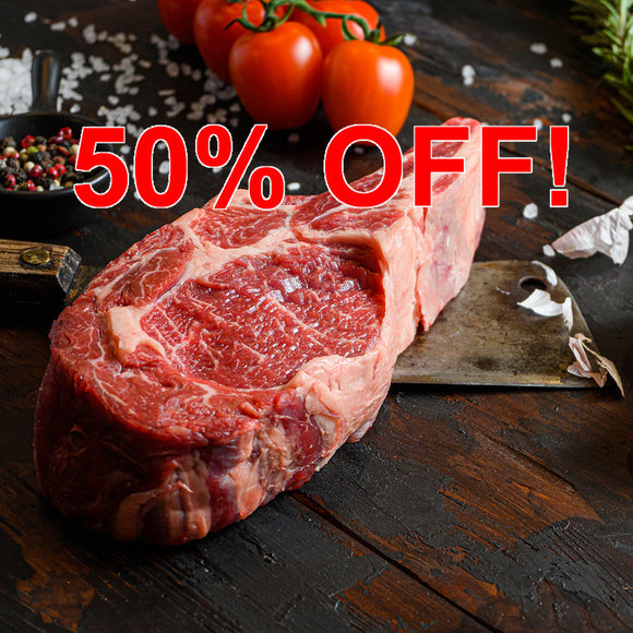 Grass-fed Beef - Rib Eye Steak - Bone-in, approx. 11 oz. each (4-steak minimum)