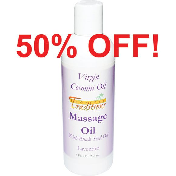 Virgin Coconut Oil Massage Oil with Black Seed Oil - Lavender - 8 oz.