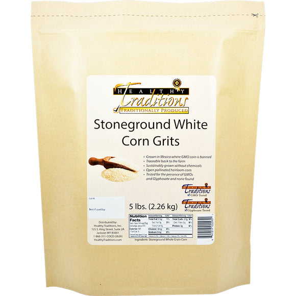 GMO-tested White Corn Grits – 5lb. Bag