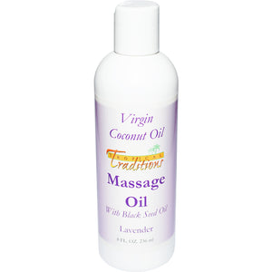 Virgin Coconut Oil Massage Oil with Black Seed Oil - Lavender - 8 oz.