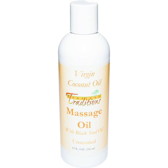 Virgin Coconut Oil Massage Oil with Black Seed Oil - Unscented - 8 oz.